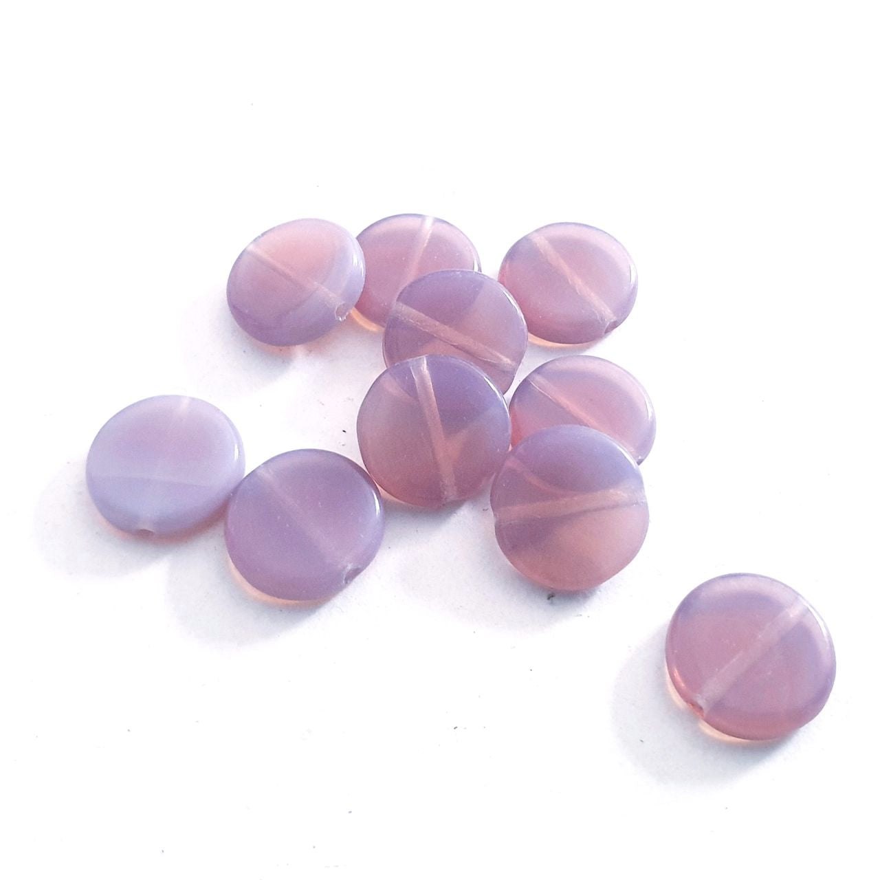 Coin 12mm Amethyst Opalino Czech Glass Bead