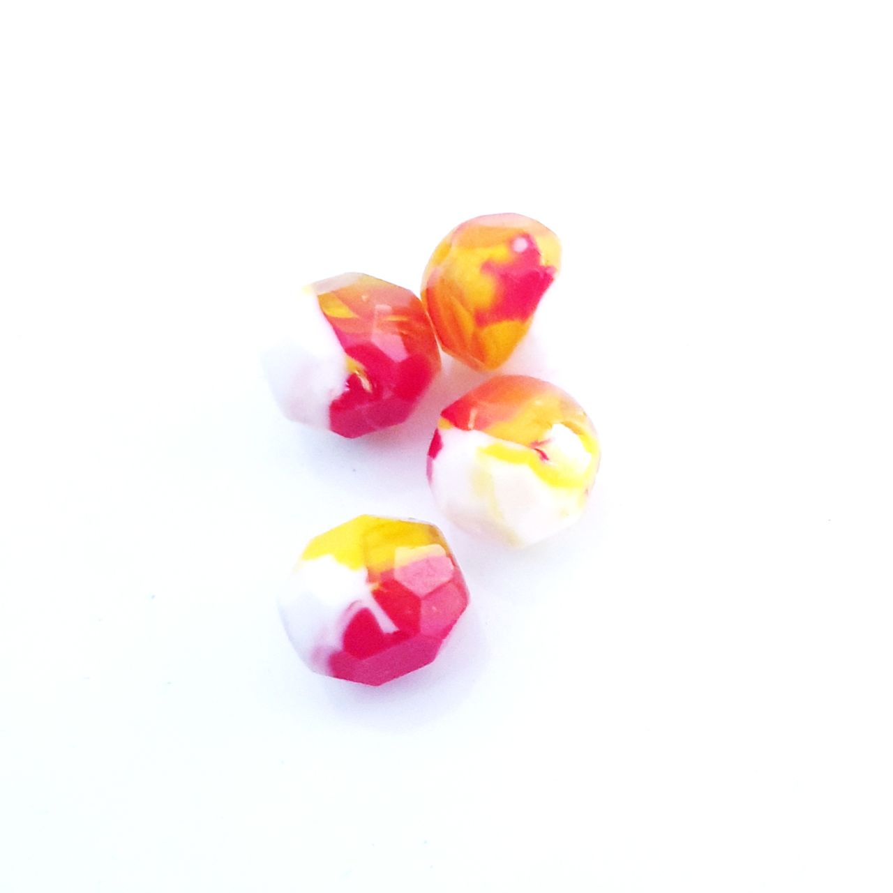 10mm Yellow Red White Mix Czech Fire Polished Bead