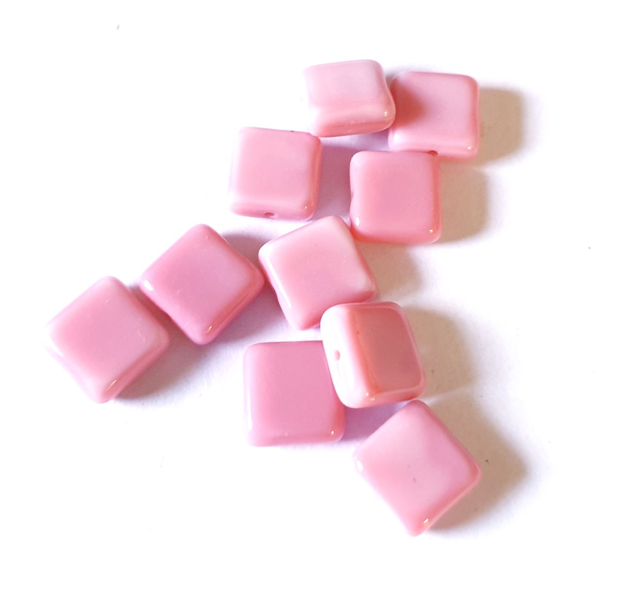 Square Tile 10x10 Pink Opaque Czech Glass Bead- Pack of 10