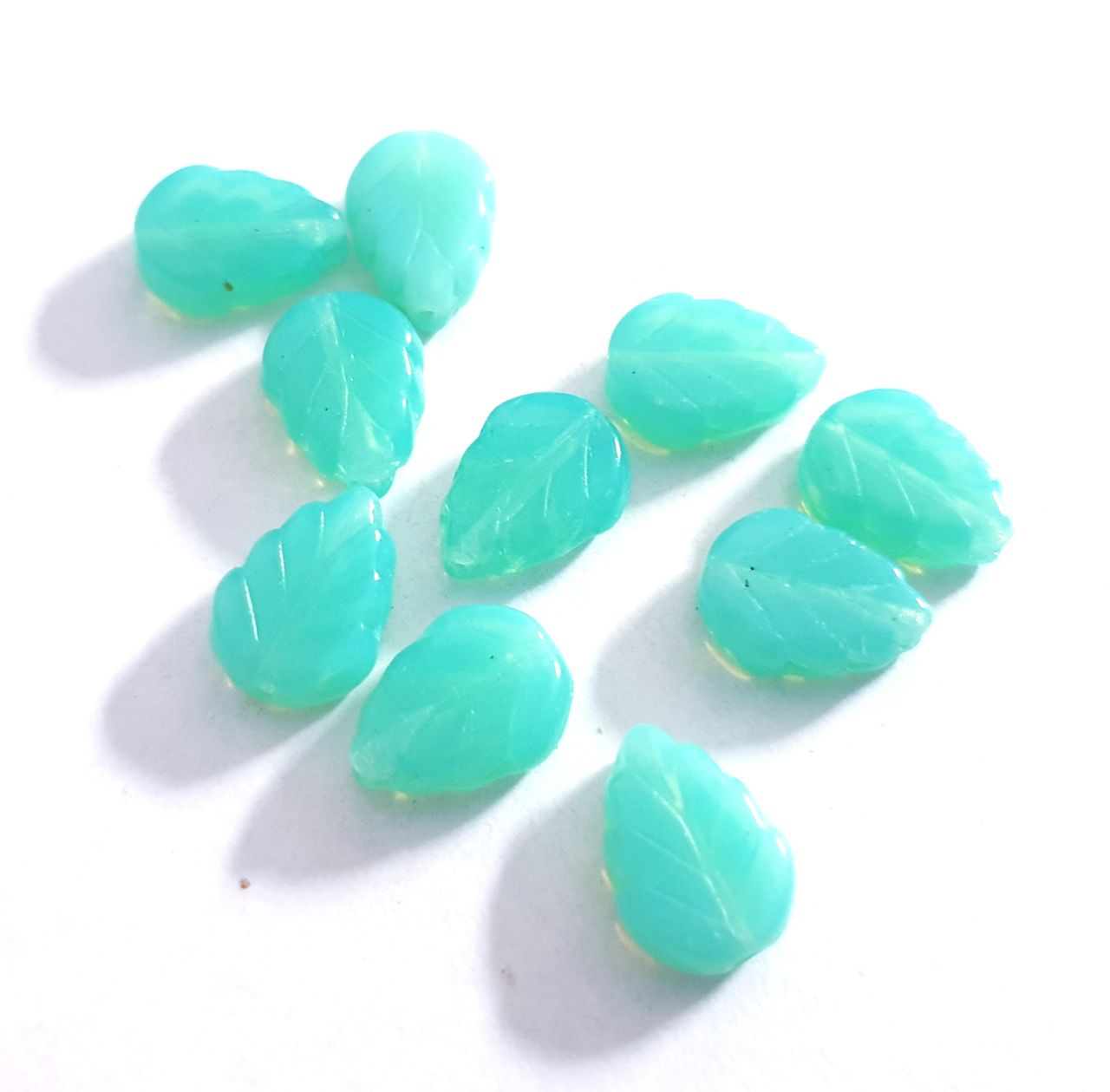 Aqua Leaf 10x8mm Opalino Czech Glass Bead
