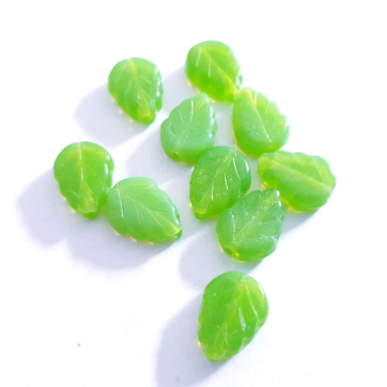 Green Leaf 10x8mm Opalino Czech Glass Bead