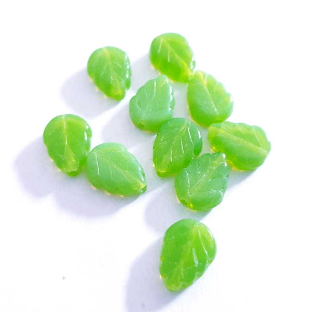 Green Leaf 10x8mm Opalino Czech Glass Bead | Pack of 20