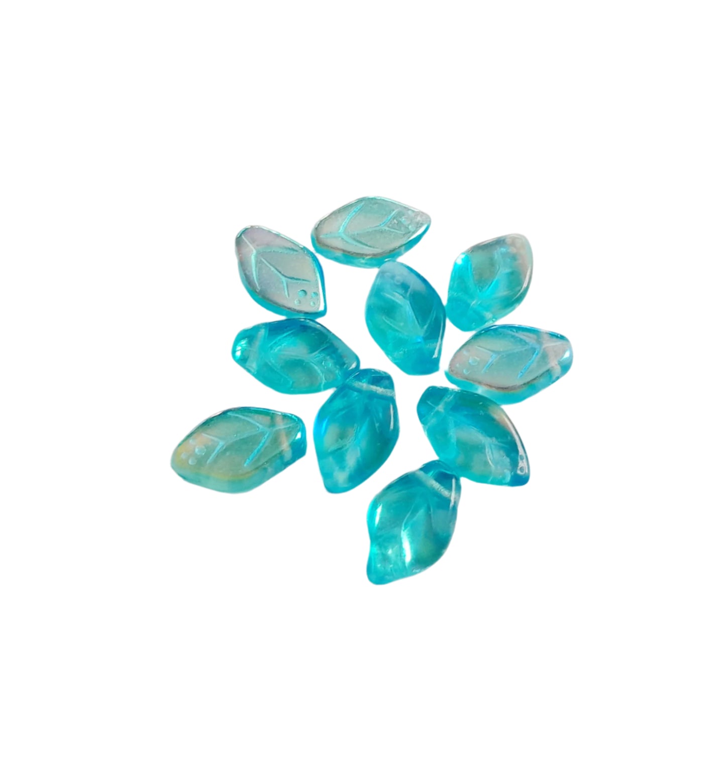 Aquamarine Leaf 12x7mm AB Czech Glass Bead