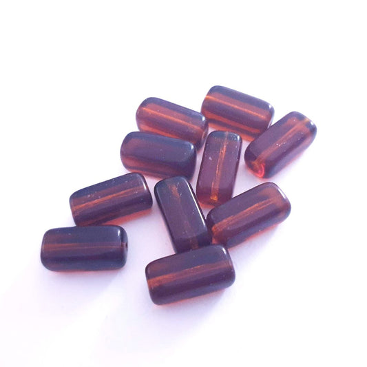 Tube 15x7mm Dark Topaz Transparent Czech Glass Bead - Pack of 10