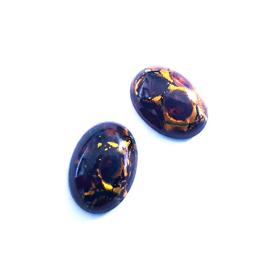 Lampwork Glass Stone Domed Oval 18x13mm Tortoiseshell Foil