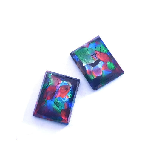 Lampwork Glass Stone Domed Rectangle 18x13mm Black Opal