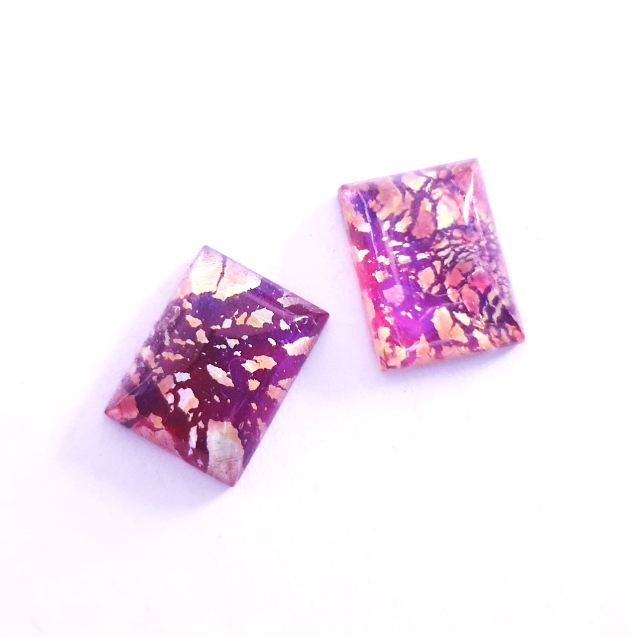 Lampwork Glass Stone Domed Rectangle 18x13mm Red Mix Foil
