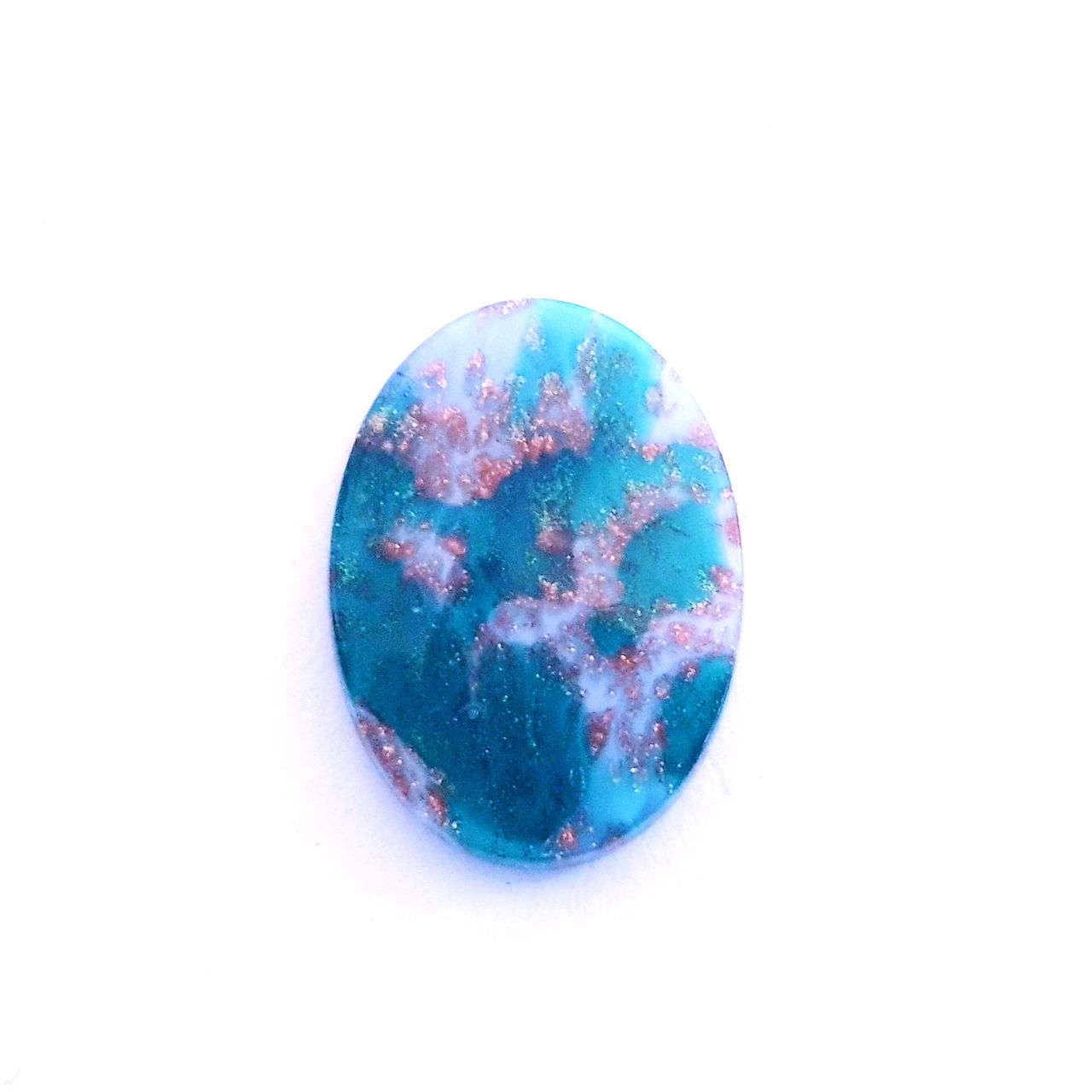 Lampwork Glass Stone Domed Oval 18x25mm Blue Green Mix Aventurina