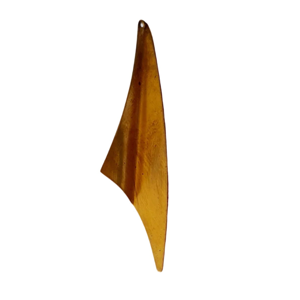 A single elongated, pointed metallic pendant or charm with a warm gold/bronze finish,