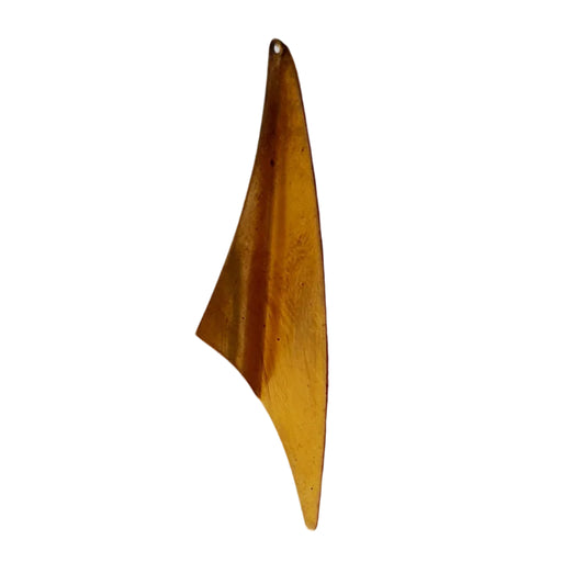 A single elongated, pointed metallic pendant or charm with a warm gold/bronze finish,