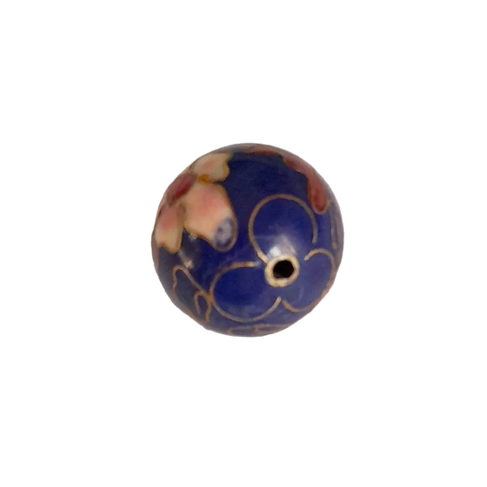 Cloisonne Metal Bead 20mm Round Lapis Blue Floral