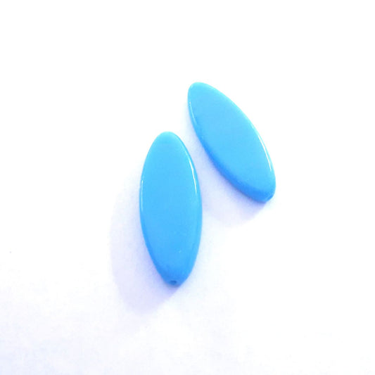 Turquoise Opaque Petal Pointed Oval Spindle 30x11mm Czech Glass Bead