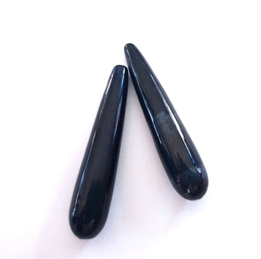 Handmade Glass Deco Tear Drop Bead Black 40x10mm