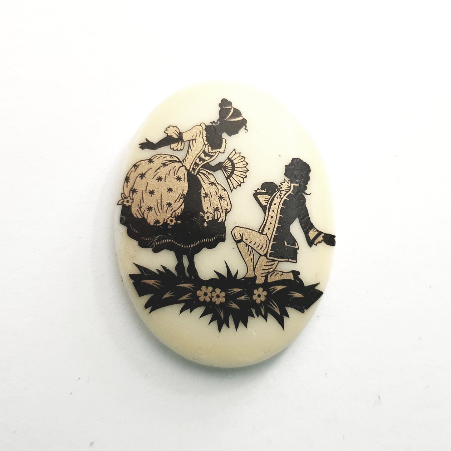 Flatback Plastic Limoges Oval Decal Betrothal Scene 40x30mm