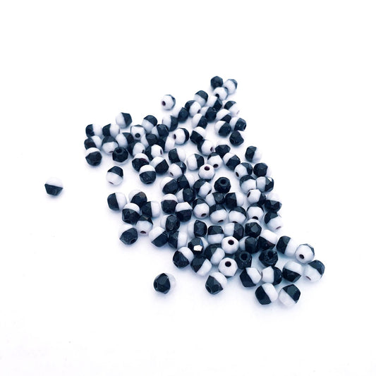 4mm Black White Spliced Fire Polished Bead