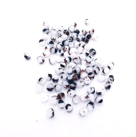 4mm White Brown Mix Fire Polished Bead - Pack of 100