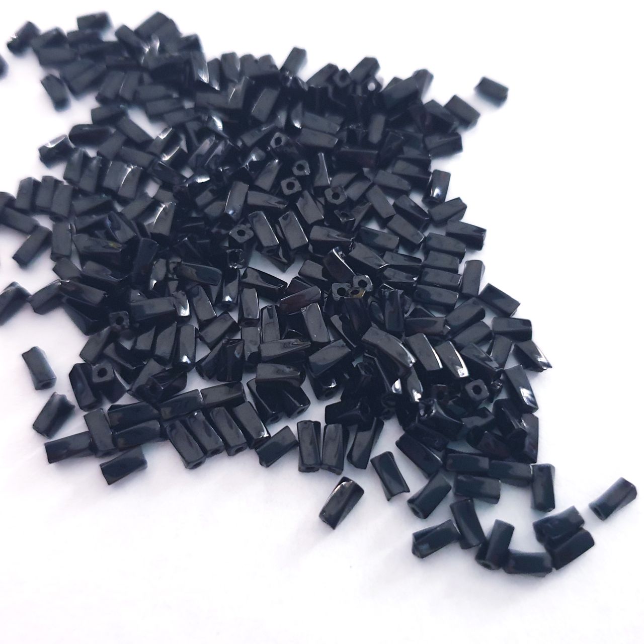 Czech Bead Black Opaque Twist Rectangle 4x2mm