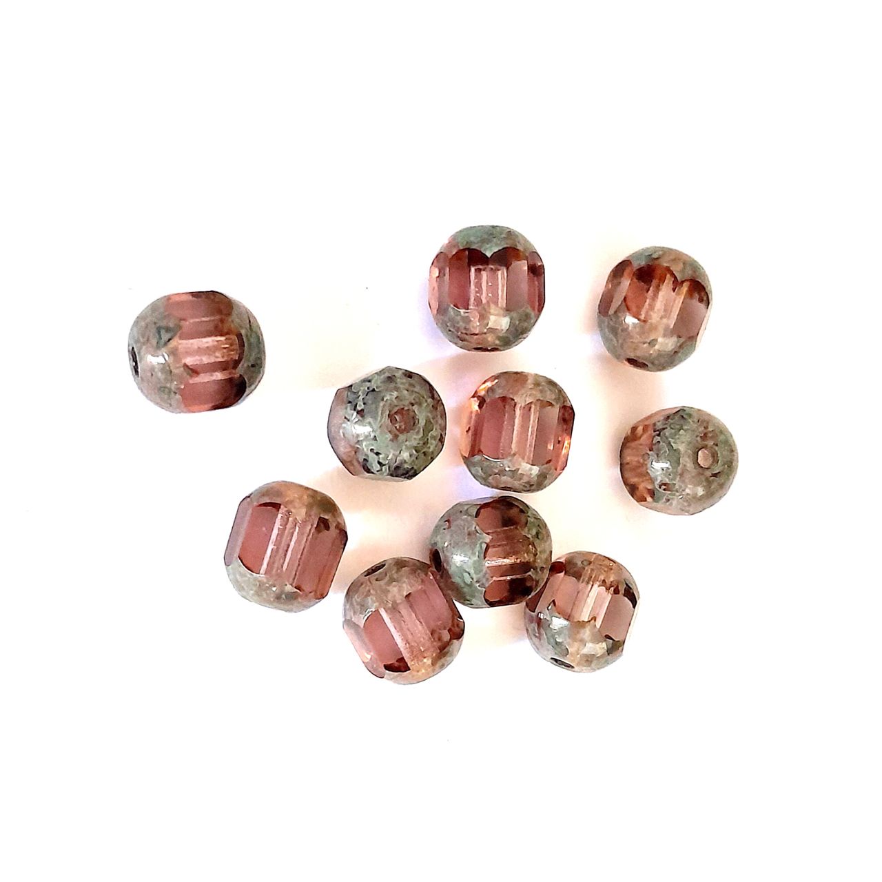 Cathedral Czech Glass Bead Barrel 8mm Transparent Amethyst Picasso Crown
