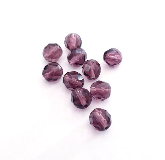 8mm Amethyst Transparent Czech Fire Polished Bead