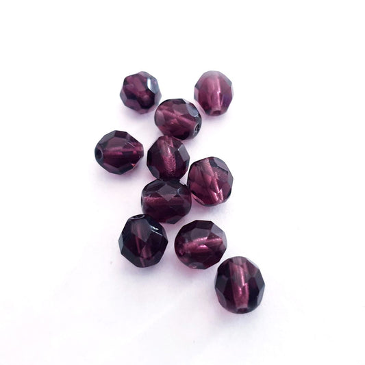 8mm Dark Amethyst Transparent Czech Fire Polished Bead