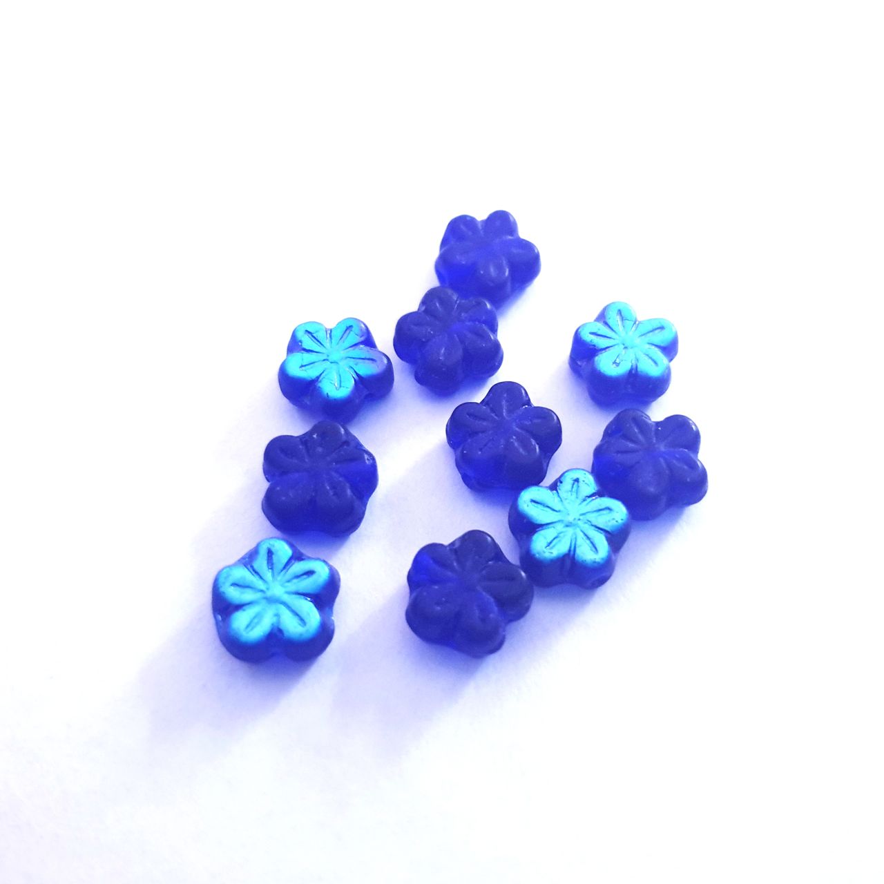 Royal Blue Daisy 8mm Matt AB Czech Glass Bead