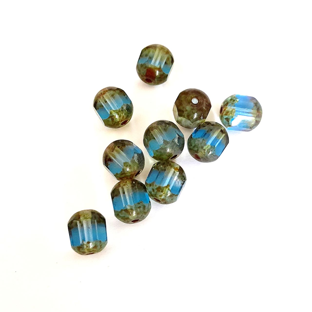 Cathedral Czech Glass Bead Barrel 8mm Transparent Sapphire Picasso Crown
