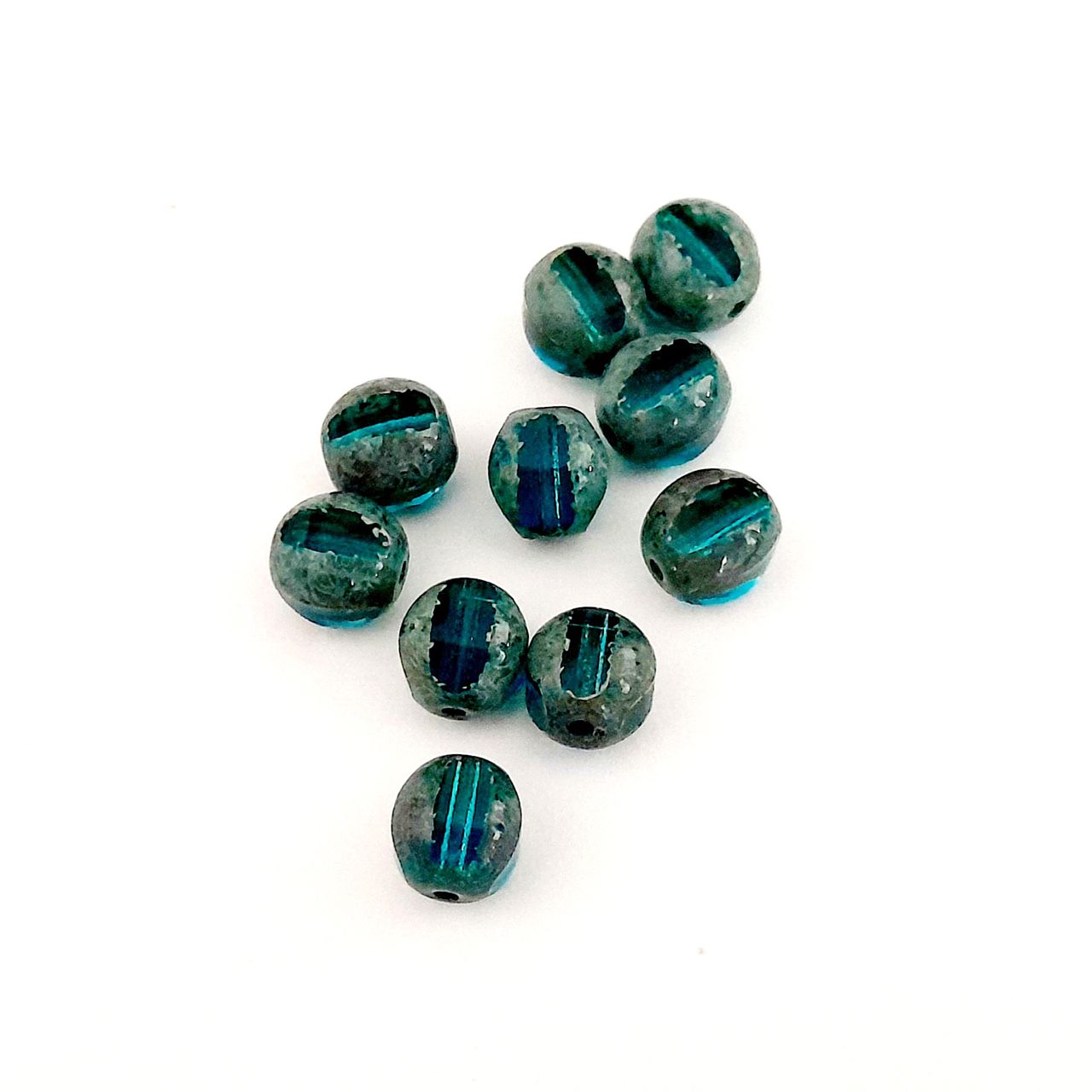 Cathedral Czech Glass Bead Melon 8mm Transparent Peacock Picasso Stripe