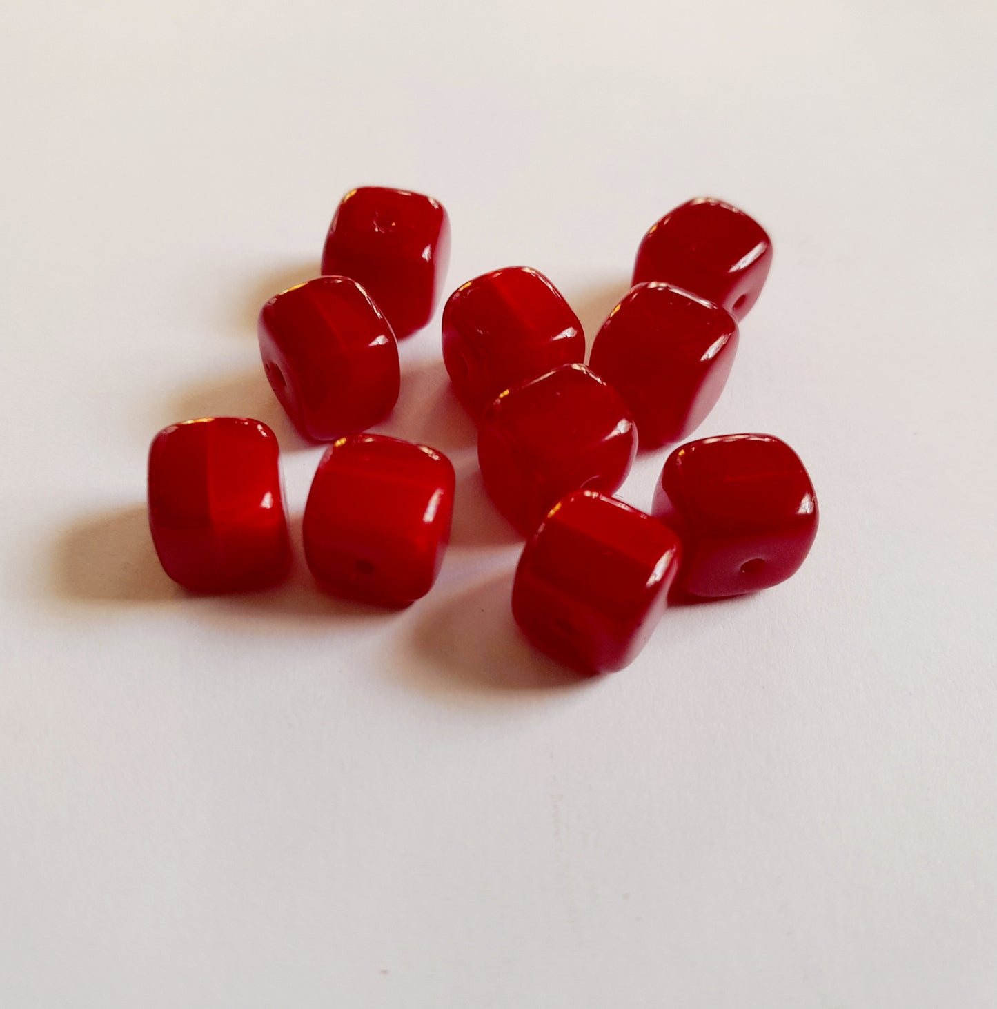 Cube 8x11mm Red Opalino Czech Glass Bead