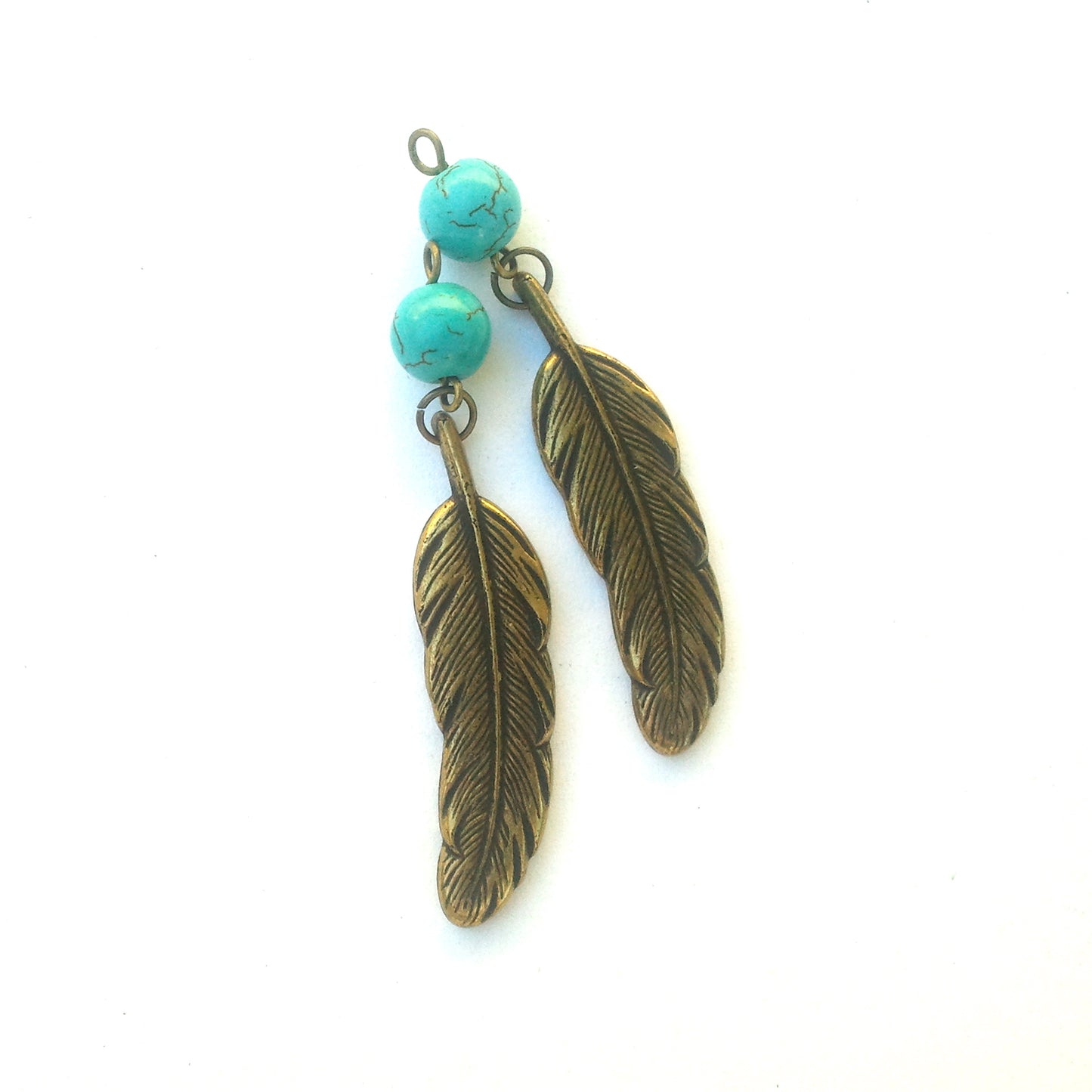 Metalised Plastic Boho Feather Pendant Antique Gold 45mm