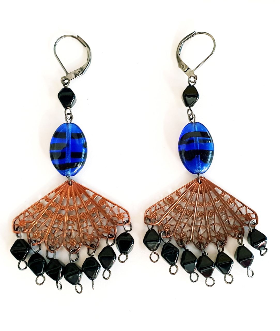 Flat Oval 16x11mm Animal Zebra Print Blue Czech Glass Beads
