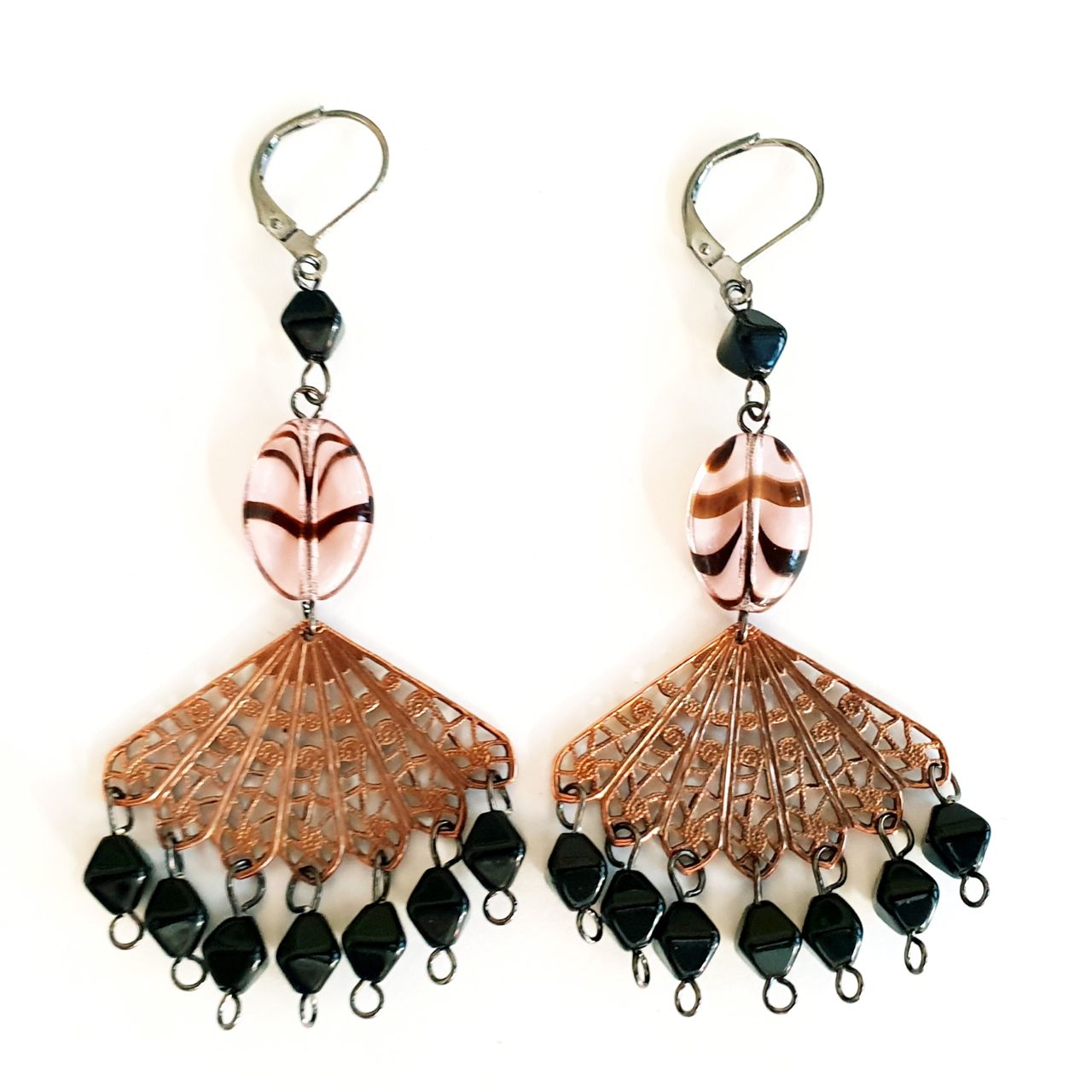 Filigree Brass Stamping Pointed Fan Antique Copper 35mm