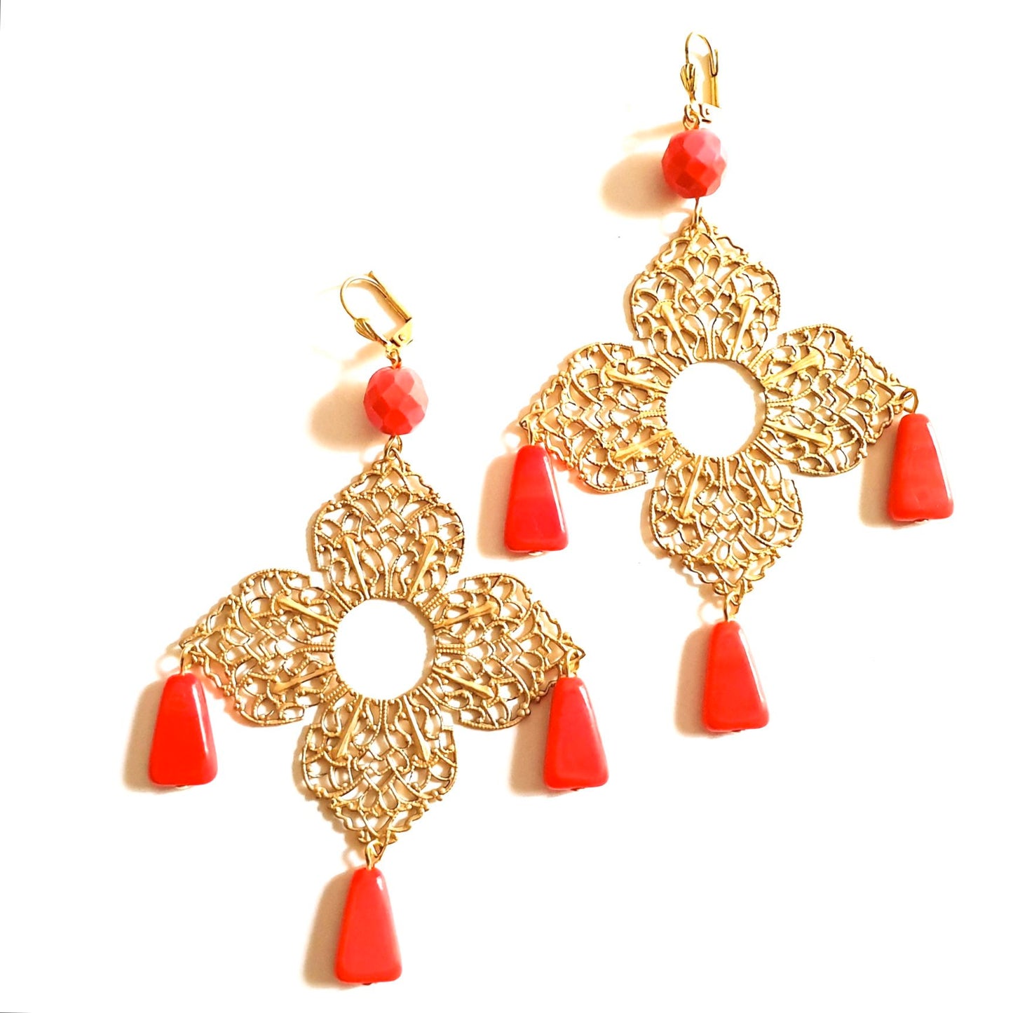 Triangle Deco Coral 6x16mm Czech Glass Bead