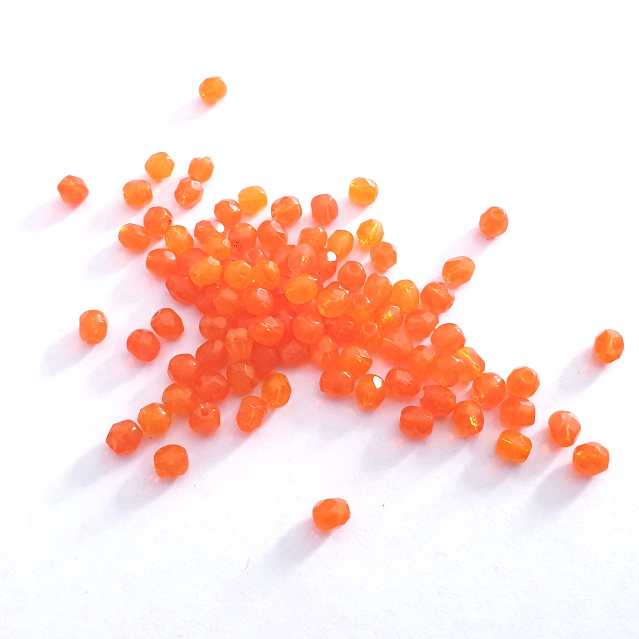 4mm Orange Opalino Czech Fire Polished Bead - Pack of 100
