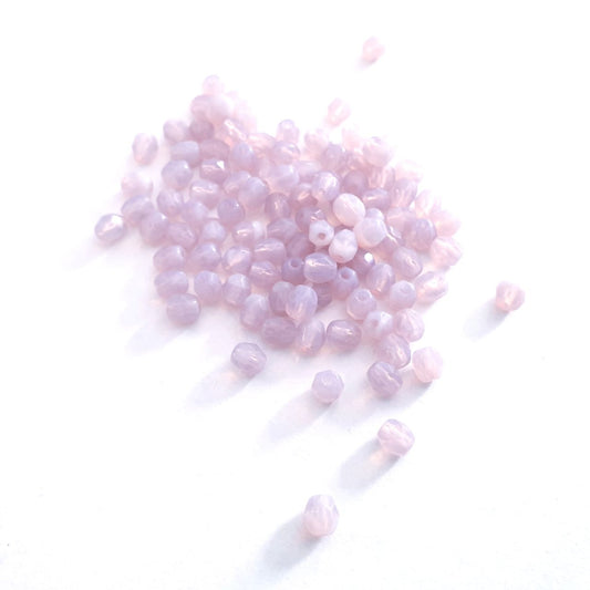 4mm Lilac Opalino Czech Fire Polished Bead  - Pack of 100