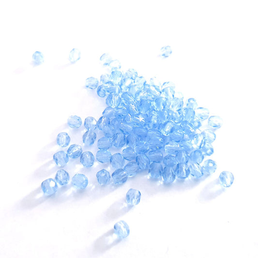 4mm Transparent Sapphire Czech Fire Polished Glass Bead - Pack of 100