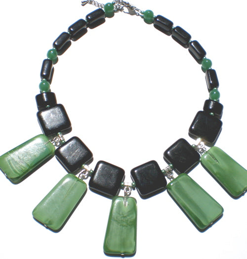 Green Trapezoid Opal Mix 35x20mm Czech Glass Bead