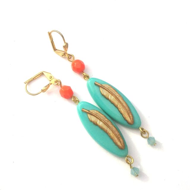 Aqua Petal Pointed Petal Spindle 30x11mm Opaque Czech Glass Bead