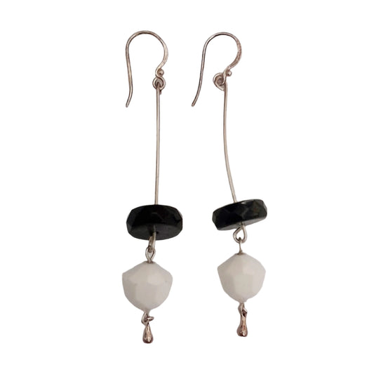 Contemporary Swarovski Crystal and Jet Drop Earrings OOAK