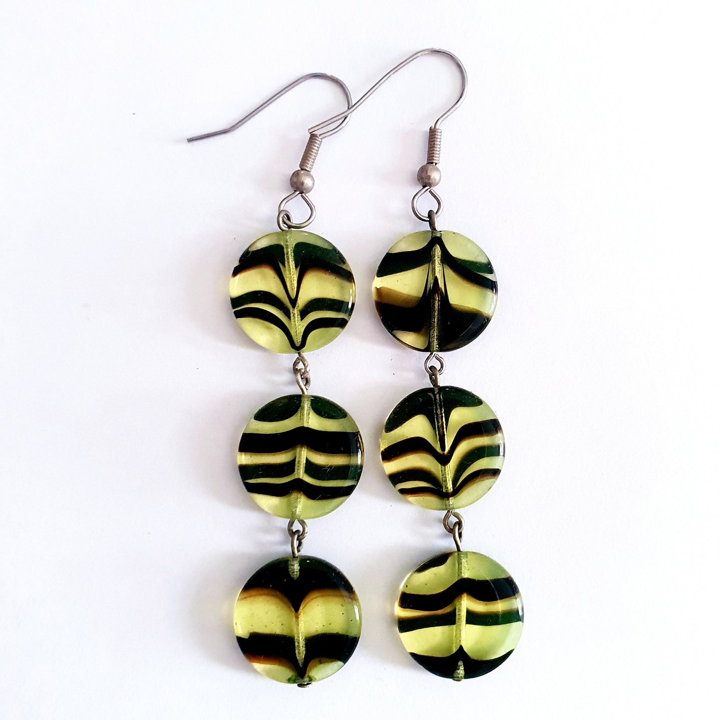 Coin 17mm Chartreuse Green Animal Print Czech Glass Bead