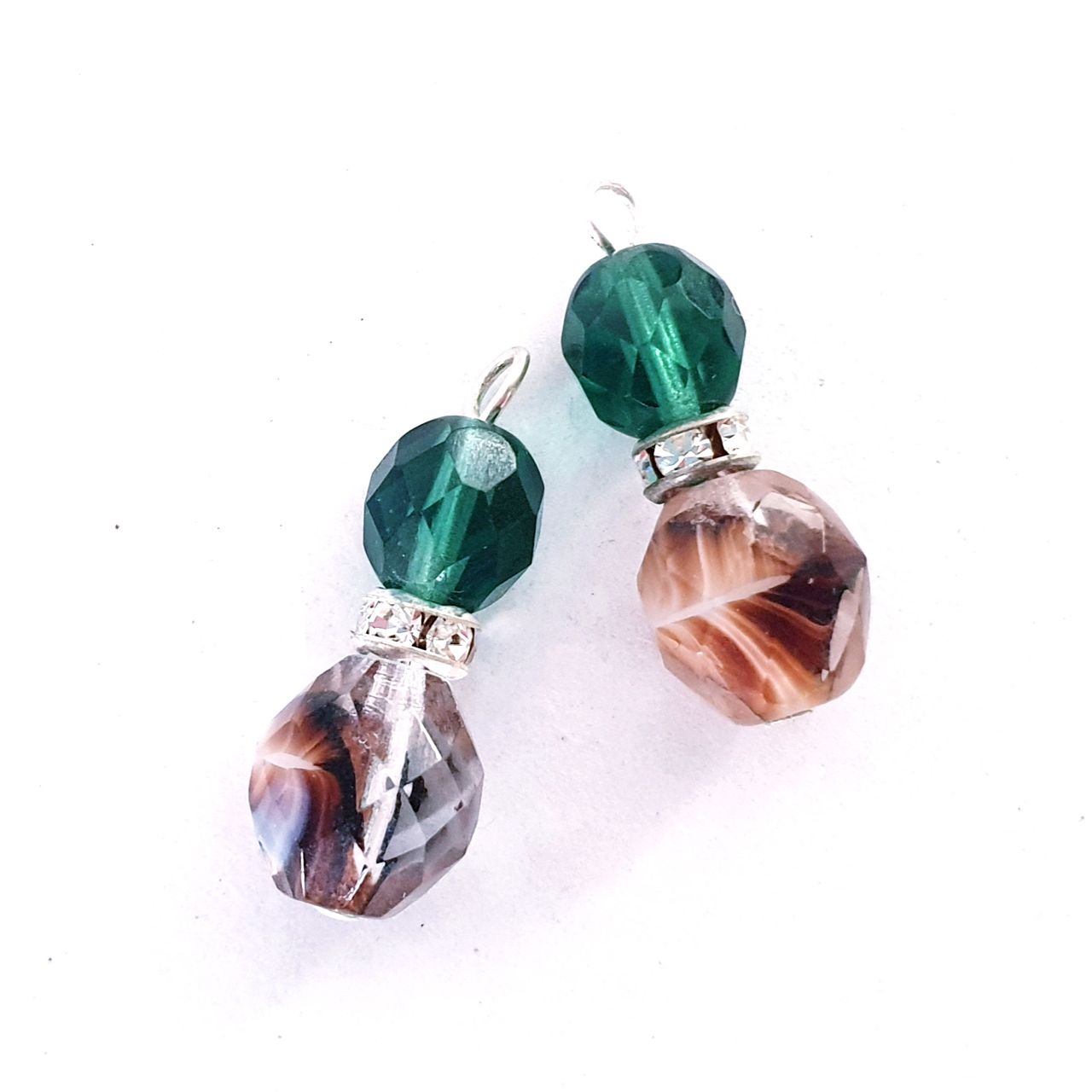 Boho Beaded Pendant Crystal Drop with Diamante Rondell S Erinite Brown Mix