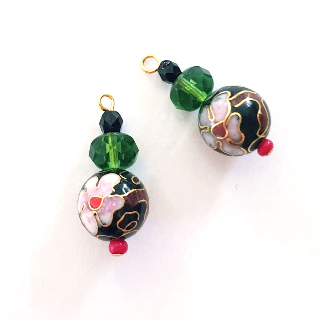 Oriental Beaded Dangle Cloisonne Enamel Black Erinite