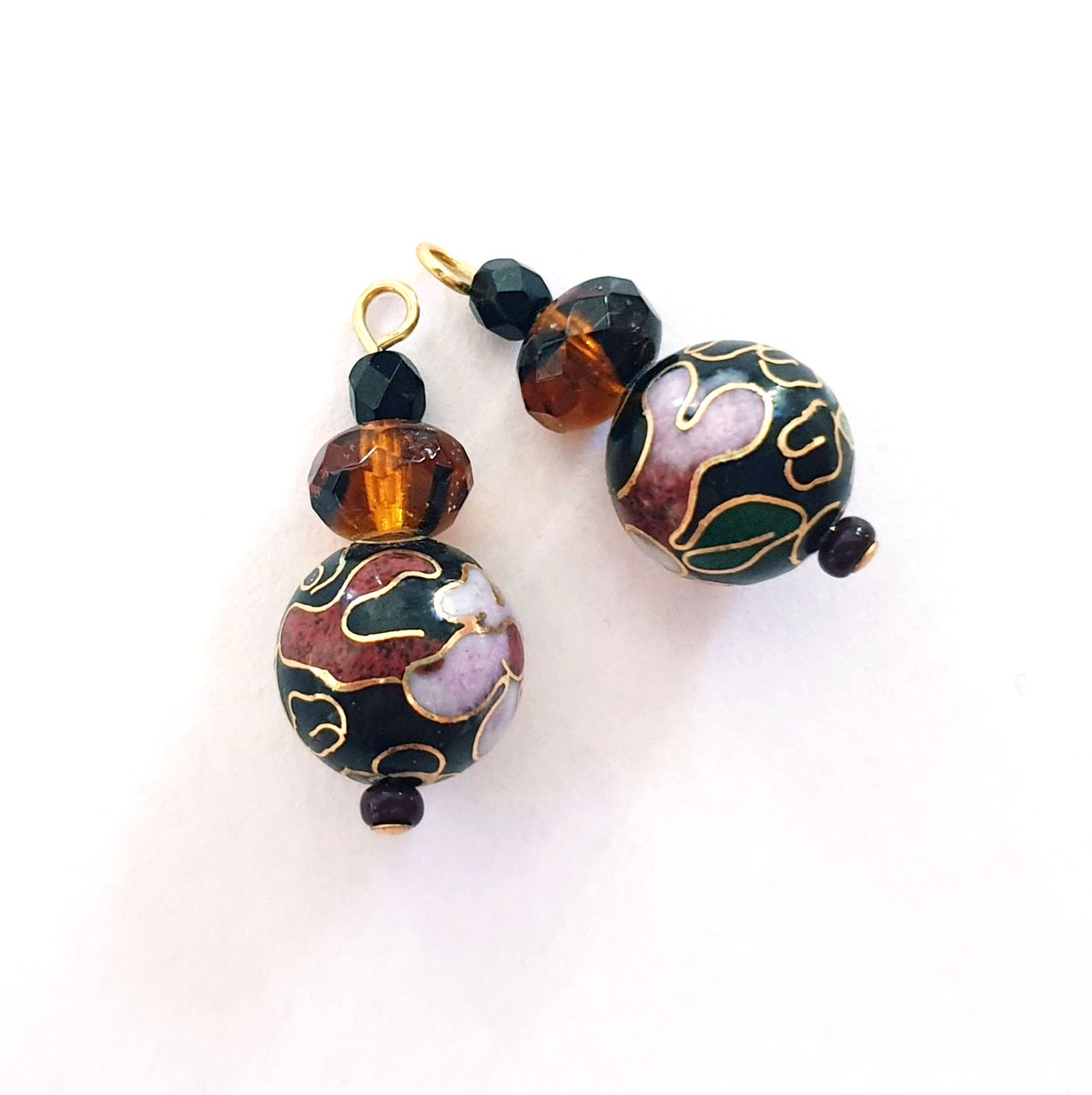 Oriental Beaded Dangle Cloisonne Enamel Black TortoiseShell