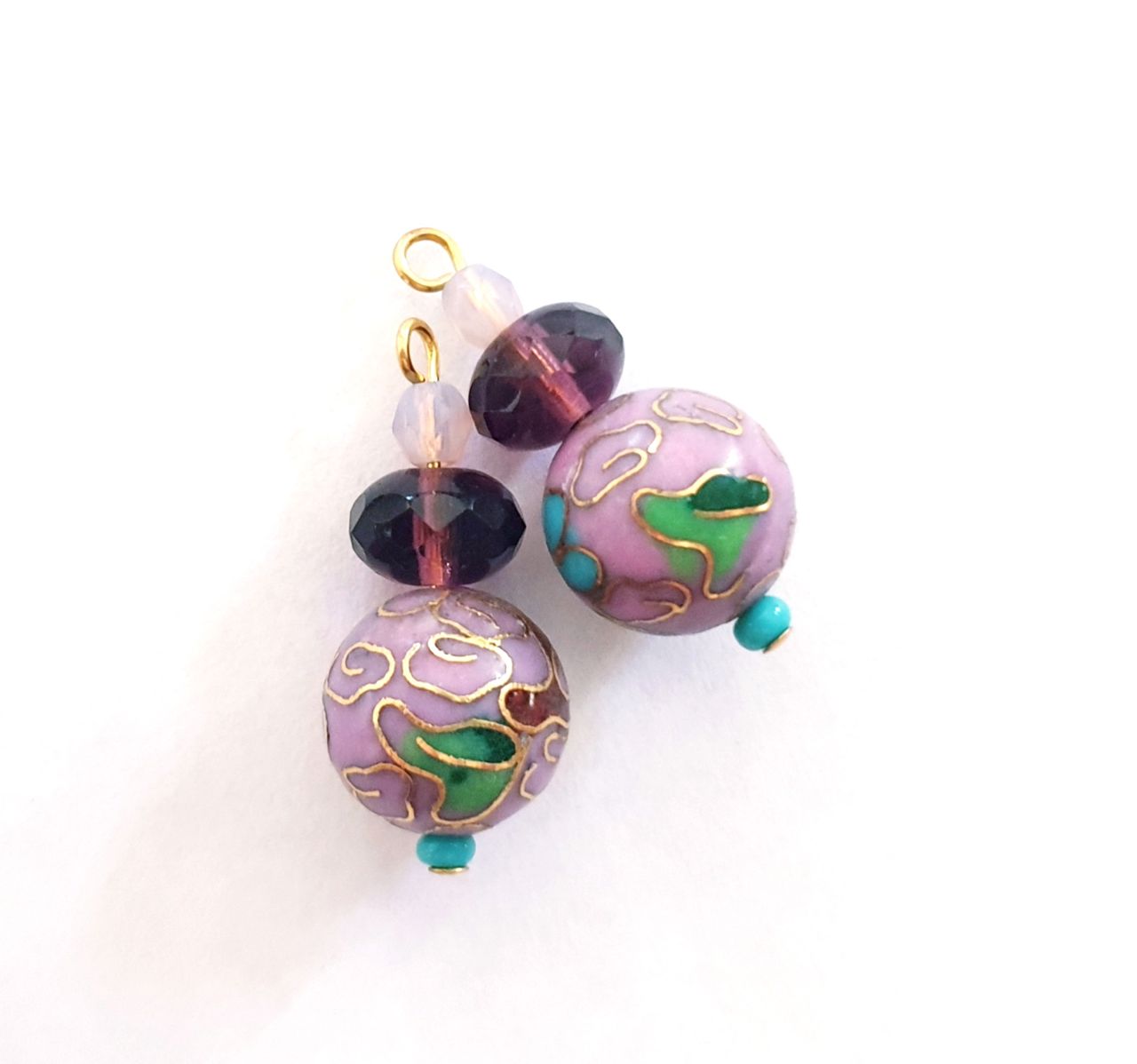 Oriental Beaded Dangle Cloisonne Enamel Amethyst
