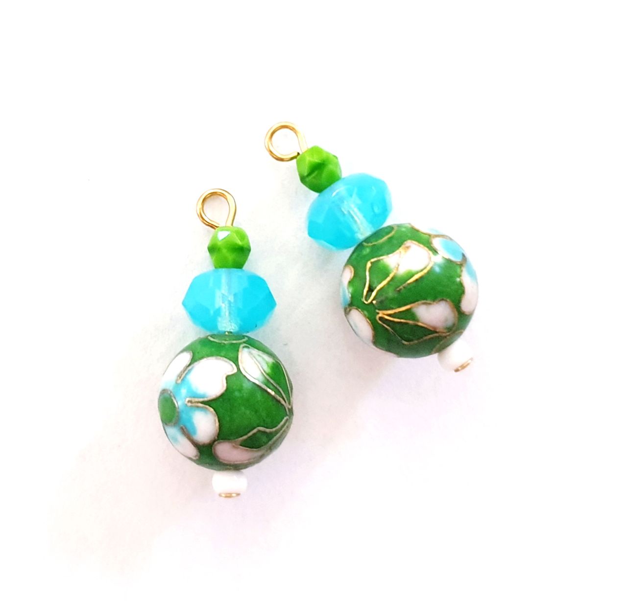 Oriental Beaded Dangle Cloisonne Enamel Green
