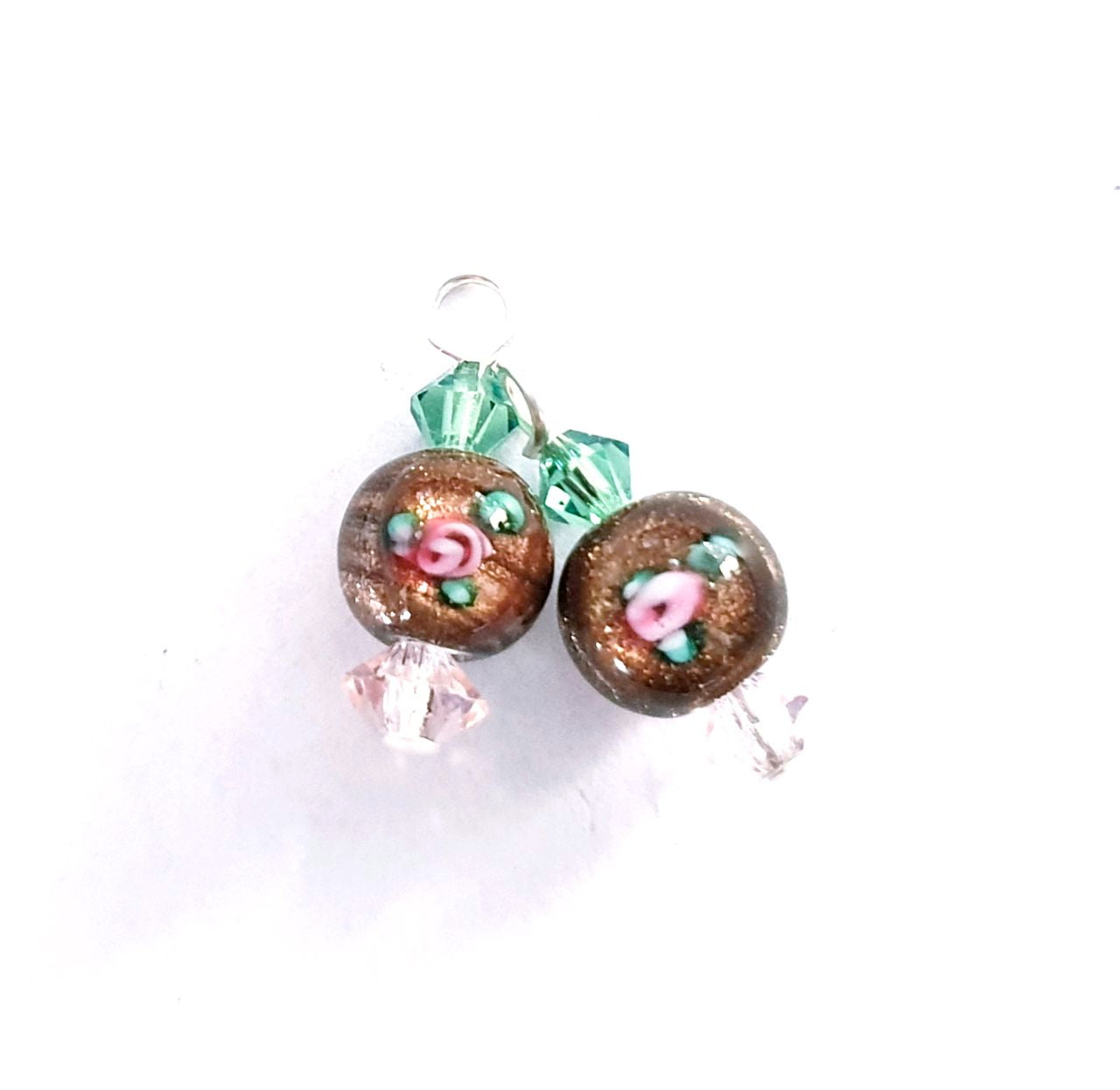 Oriental Beaded Dangle Swarovski Crystal and 8mm Rose Aventurina