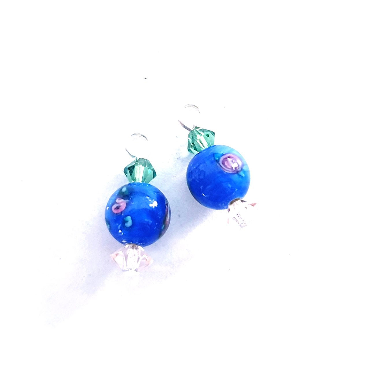 Oriental Beaded Dangle Swarovski Crystal and 8mm Rose Blue
