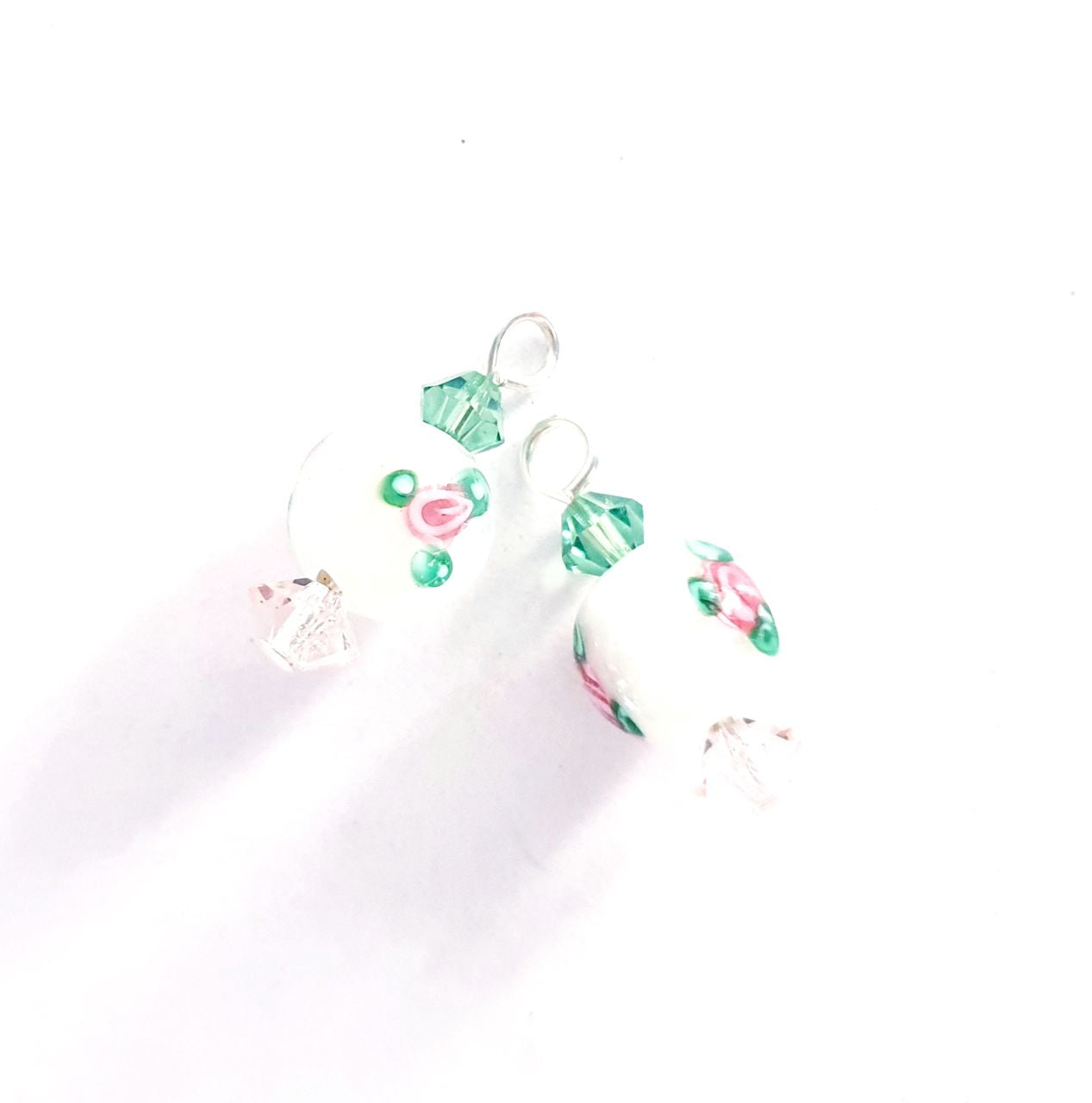 Oriental Beaded Dangle Swarovski Crystal and 8mm Rose White