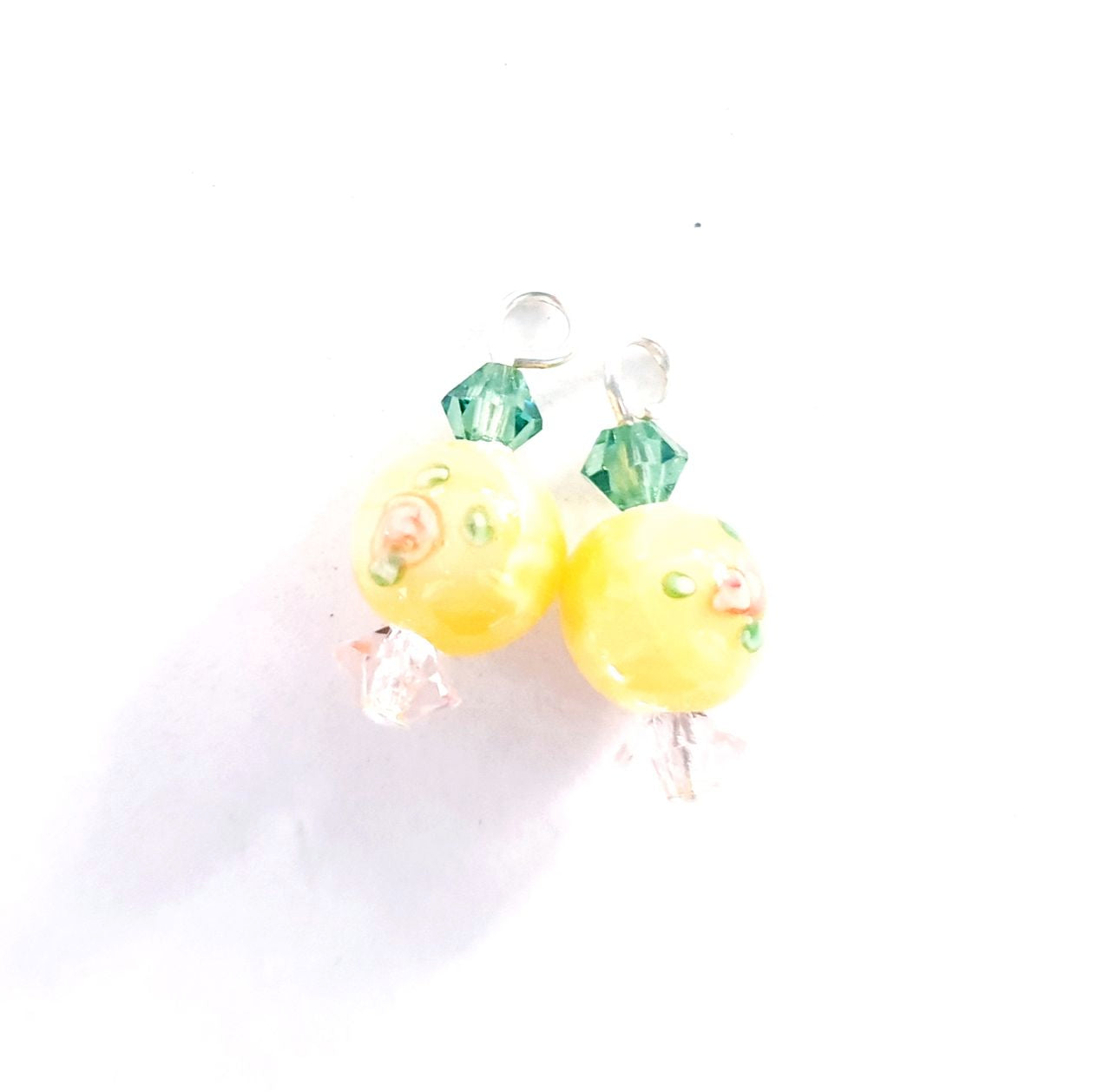 Oriental Beaded Dangle Swarovski Crystal and 8mm Rose Yellow