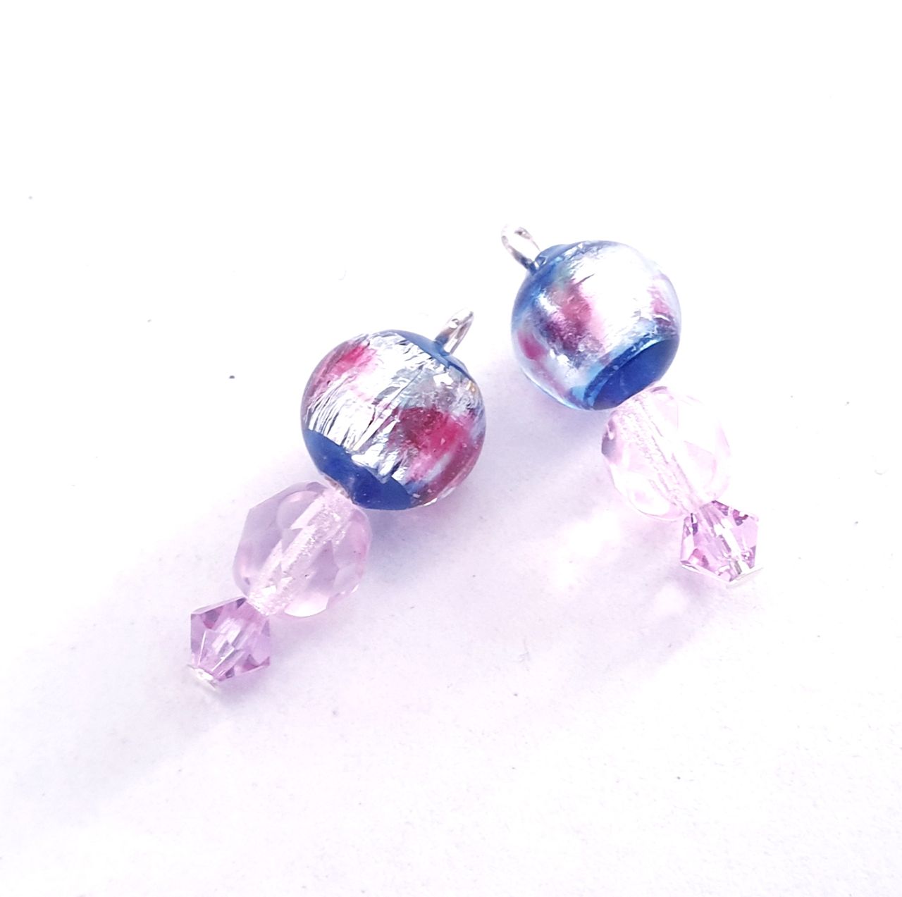 Pretty Vintage Style Handmade Foil Japanese Drops Silver Blue Lilac