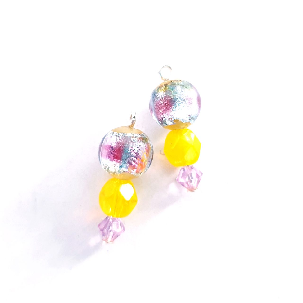 Pretty Vintage Style Handmade Foil Japanese Drops Silver Yellow Lilac